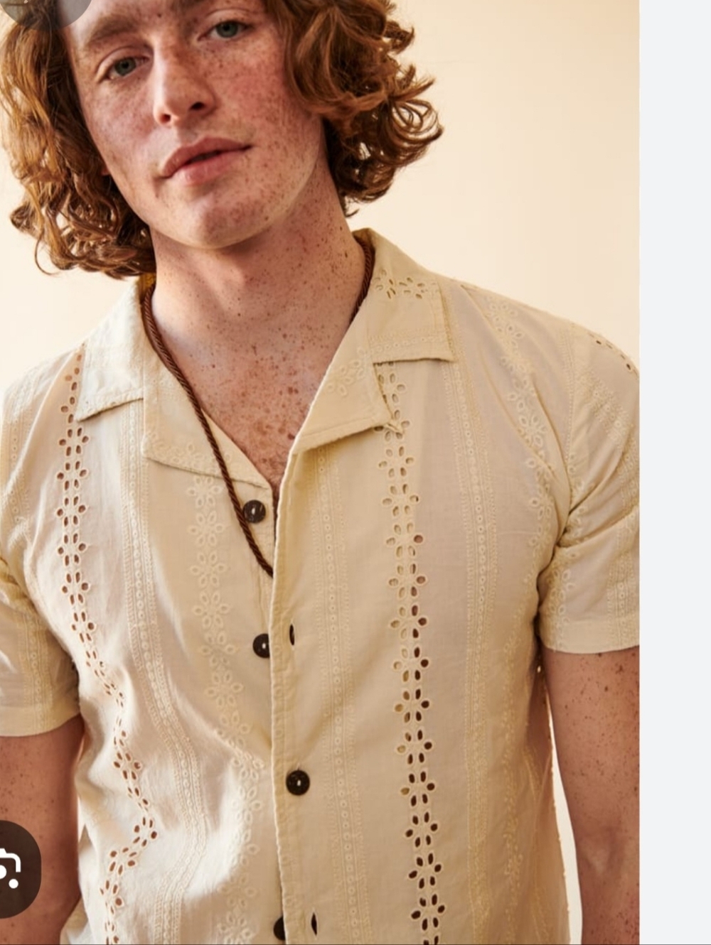 EARTHBOUND Men's Short-Sleeve Eyelet Button-Down Shirt - Cream